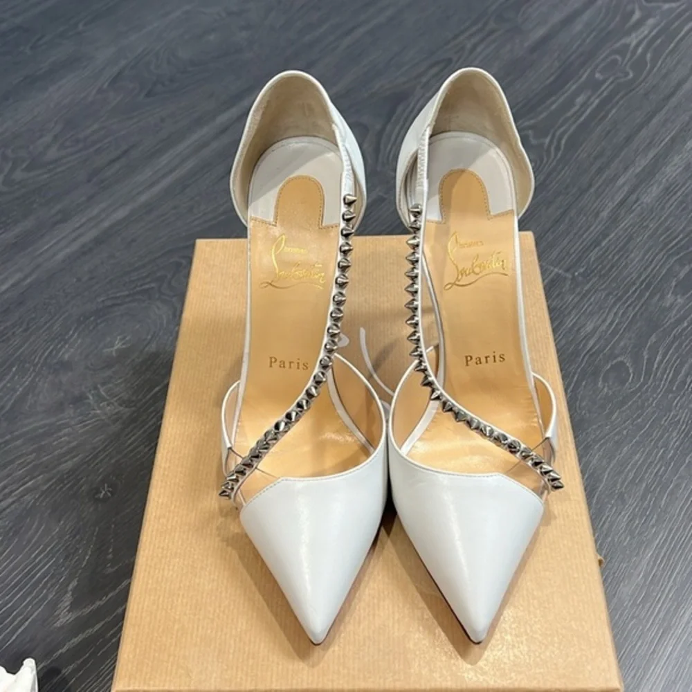 Christian Louboutin White Studded 100mm heels